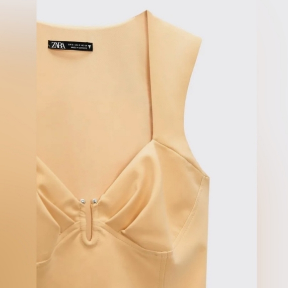 Zara NEW Yellow V-Neck Bodysuit Snap Button Tie Sleeveless Zipper Side NWOT XS/M - Picture 3 of 15